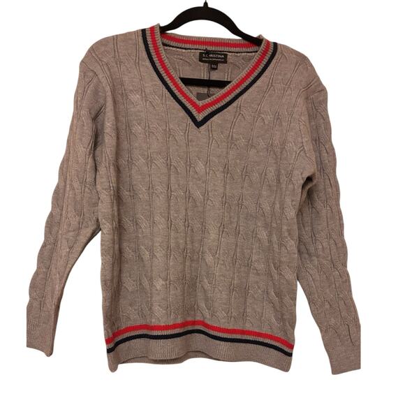 Women Grey V-Neck Preppy Sweater-NWT - Picture 1 of 5